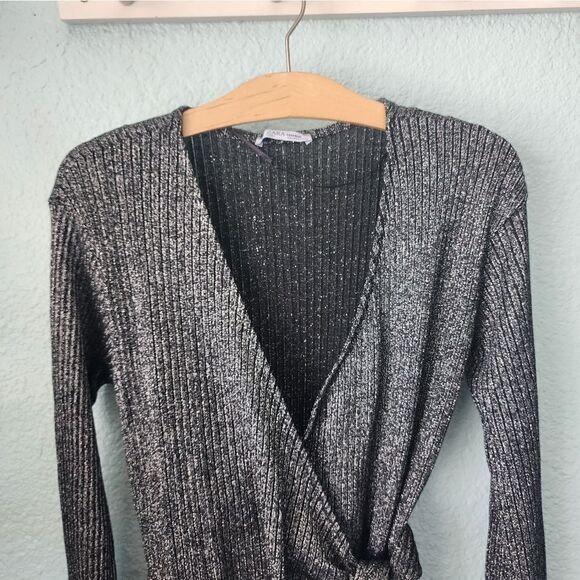 Zara true wrap metallic long sleeve ribbed knit cardigan style blouse - Picture 3 of 16